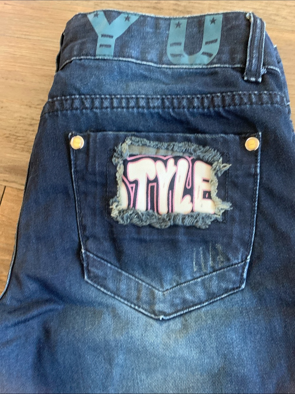 Women’s Dark Blue Denim Jeans with Back Pocket Patch Thick denim